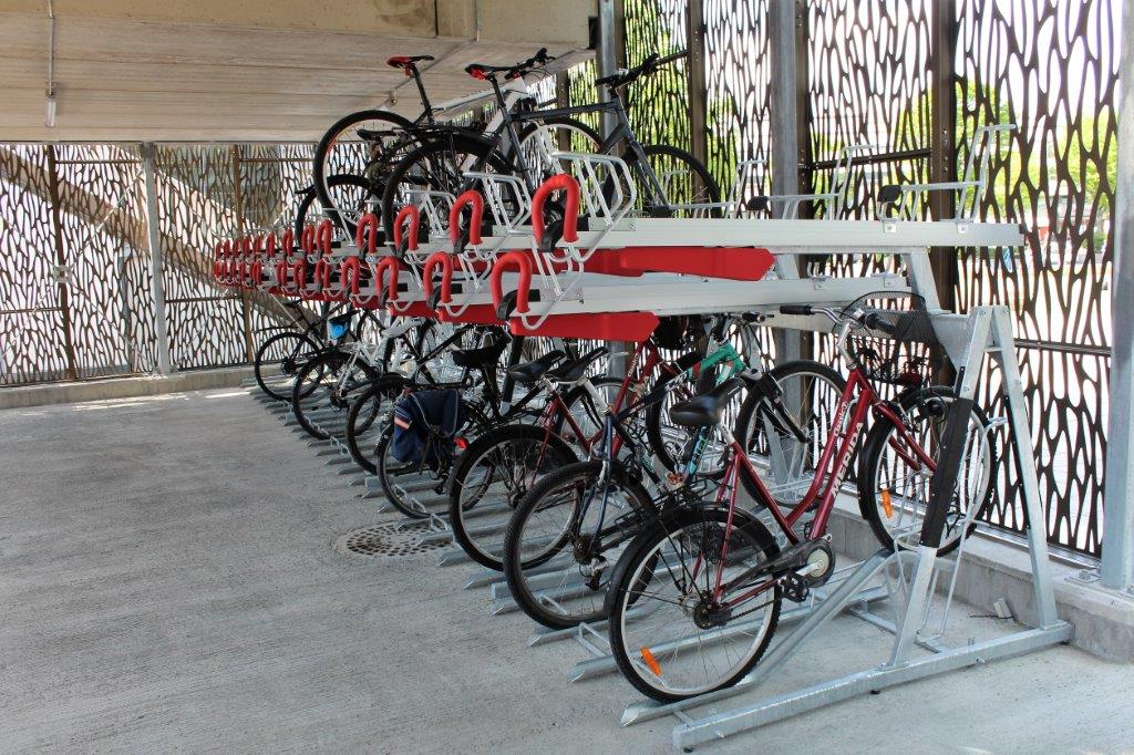 Porte-vélos à double niveau en acier au carbone extérieur à